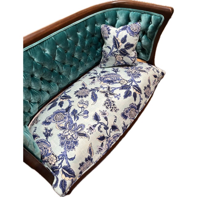 Late 19th Century Antique Teal Settee For Sale - Image 5 of 5