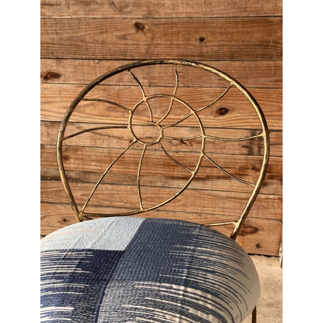 Gold Vintage Coastal Regency Iron Nautilus Shell Back Vanity Stool For Sale - Image 8 of 9