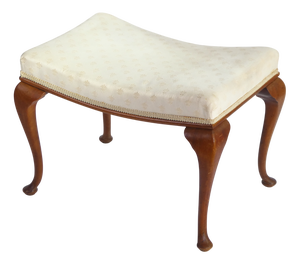Antique Queen Ann Ottoman with Rectangular Wooden Cabriole Legs and White Upholstery, 1920s