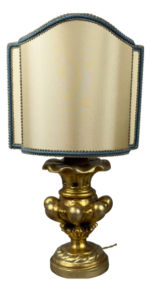 Gilded Carved Wood Table Lamp with Lampshade by Ignoto