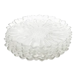 Mid-Century Modern Hazel Atlas Clear Glass Flower Large Luncheon Plates - Set of 5