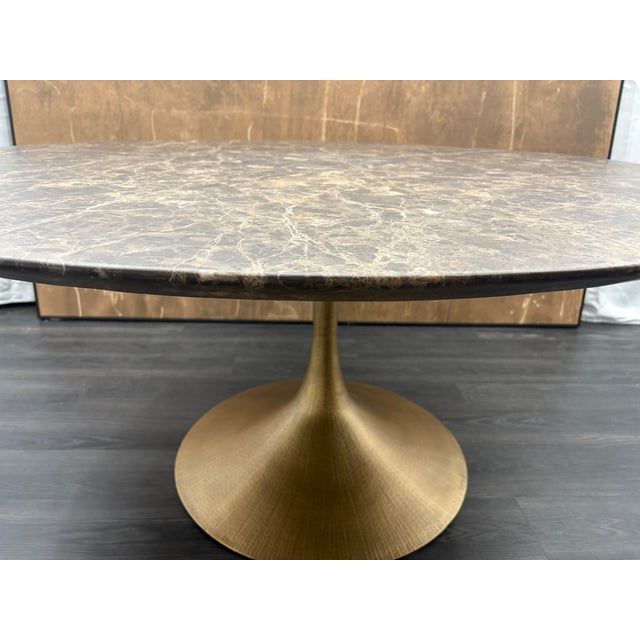 RH Aero Stone Round Dining Table – 60" Brown Emperador Marble | Antiqued Brass Pedestal Base Open Box | Beautiful...