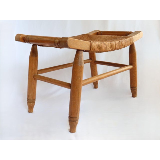 Wood Vintage Curved Low Stool or Footstool With Rush Seat For Sale - Image 7 of 15