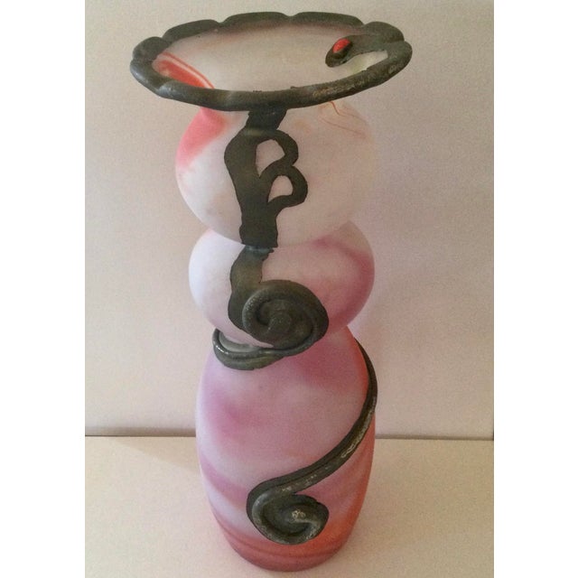 Sculptural vase from the Prestige range, entirely mouth-blown and decorated with a metal spiral (copper, nickel, brass)...