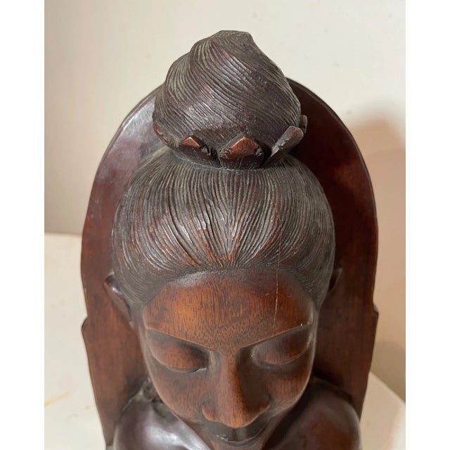 1940s Hand Carved Balinese Indonesian Bali Lady Bust Wood Carving Sculpture For Sale - Image 12 of 13