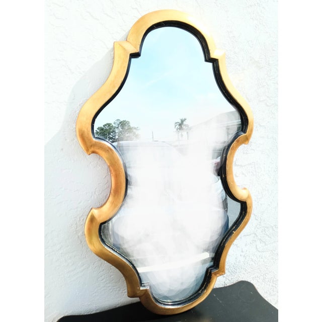 Vintage John Stuart Curvy Gold Leaf Black Wall Mirror For Sale In West Palm - Image 6 of 7
