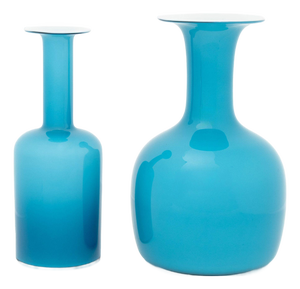 Kastrup Holmegaard Turquoise Blue Glass Vases, 2