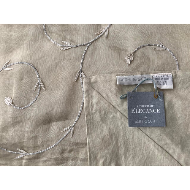 Textile Sethi & Sethi Asian Zardosi Metallic Embroidered Floral Vine Gold Silk Organza Throw For Sale - Image 7 of 12