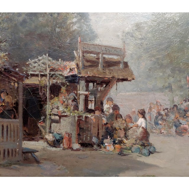 19th Century Ransome Gillet Holdredge -Market Scene at the Old Village-19th Century Oil Painting For Sale - Image 5 of 13