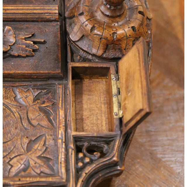 19th Century French Black Forest Carved Walnut Smoker’s Desk Set For Sale - Image 11 of 13