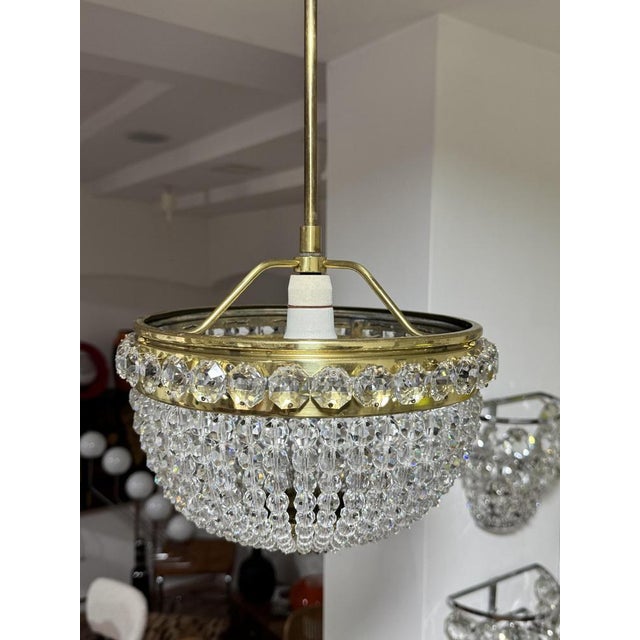 1950s French Empire Style Crystal Basket Pendant Light, 1950s For Sale - Image 5 of 7