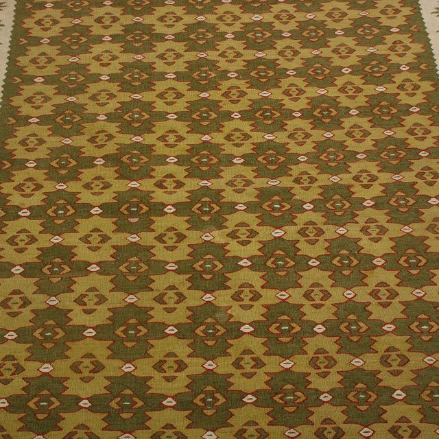 Transitional Vintage Mid-Century Sarkoy Geometric Beige-Brown and Green Wool Kilim Rug For Sale - Image 3 of 7