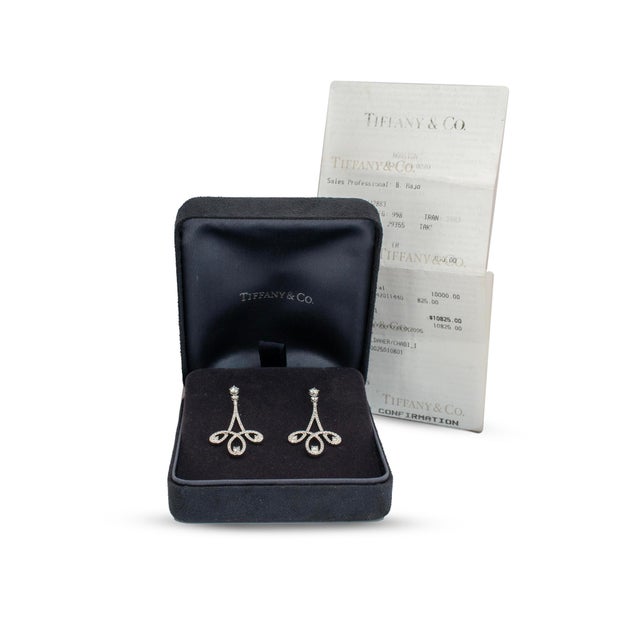 Tiffany & Co. Enchant Scroll 950 Platinum Diamond Chandelier Dangle Earrings, A Pair For Sale - Image 9 of 9