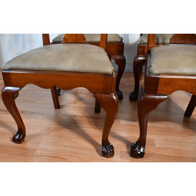 1920 Antique English Chippendale Solid Mahogany Set of Six Dining Chairs Leather Seats For Sale - Image 14 of 17