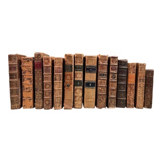 Set of 14 17th 18th & 19th Century Old French Leather Bound Book Collection For Sale