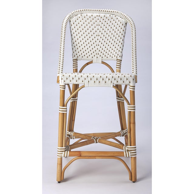 Spritely Home Accent Furniture Solstice 25 in. Seat Height Rattan Counter Stool with Back and Footrest, Tan Beige For Sale - Image 4 of 10