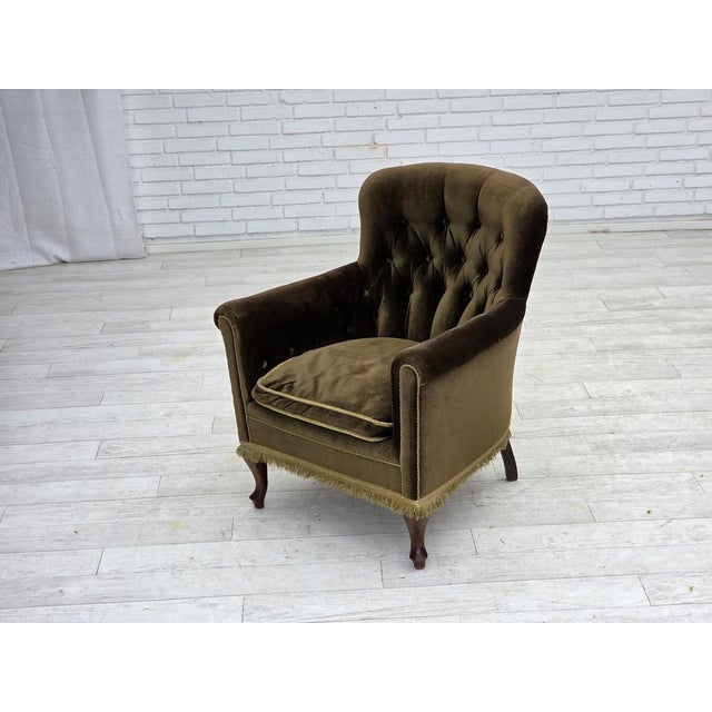 Scandinavian Armchair in Green Velour and Ash For Sale - Image 18 of 18