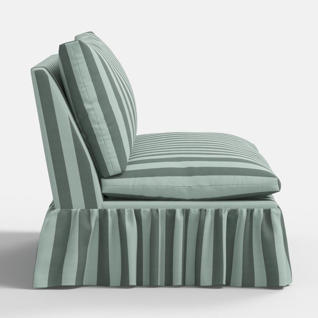 Not Yet Made - Made To Order Spritely Home Capra Ruffle Settee in Canopy Stripe Tonal Teal For Sale - Image 5 of 6