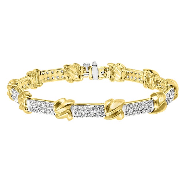 Two-Tone 5 Carat Diamond Bracelet in 14 Karat Yellow Gold, Estate For Sale - Image 4 of 18