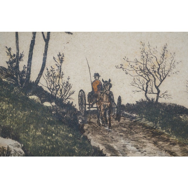 Antique George William Bohde on the Bluff Colored Landscape Etching 28" For Sale - Image 10 of 10