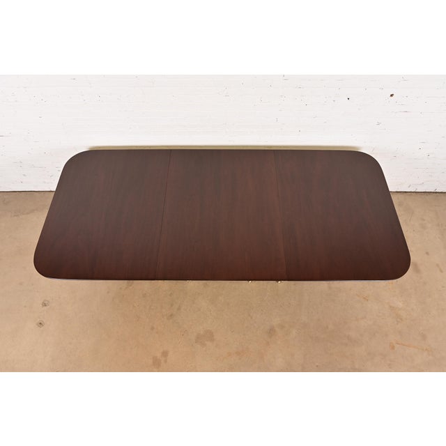 Mid 20th Century Baker Furniture Style English Georgian Mahogany Triple Pedestal Extension Dining Table, Newly Refinished For Sale - Image 5 of 12