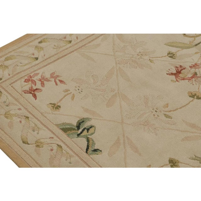 2010s Rug & Kilim’s European Flatweave Rug in Beige With Green and Pink Floral Pattern For Sale - Image 5 of 7