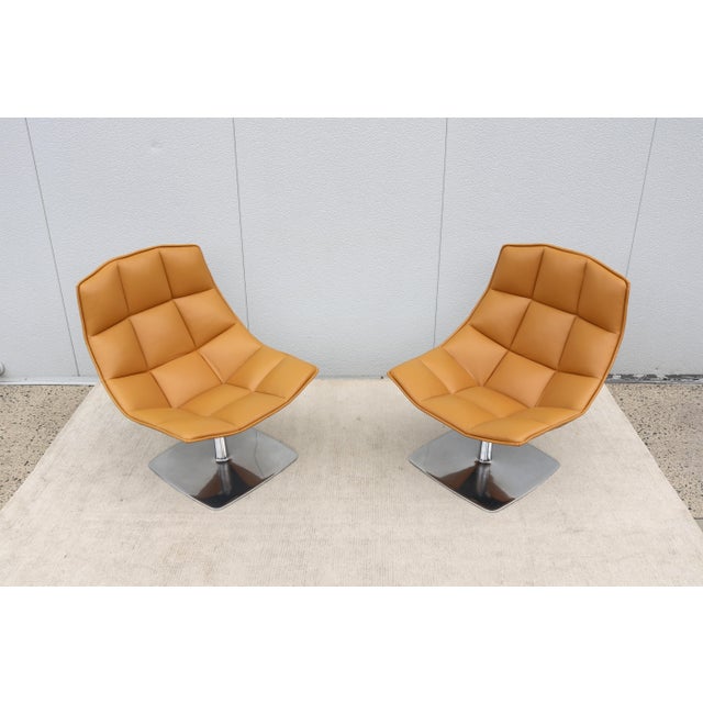 Knoll Modern Contemporary Knoll Jehs+Laub Swivel Lounge Chairs in Tan Leather - A Pair For Sale - Image 4 of 18