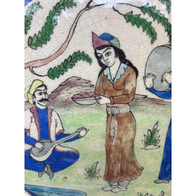 Ceramic Antique Persian Qajar Circular Decorative Tile For Sale - Image 7 of 9