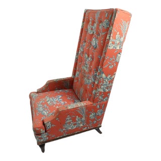 Exaggerated High Back Wing Chair For Sale