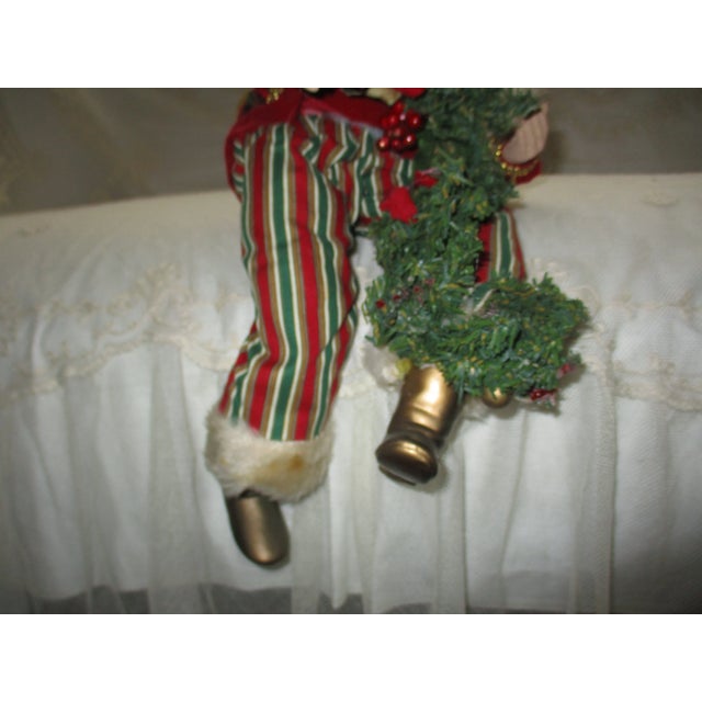 Red Vintage Victorian Christmas Mantel Santa Poseable With Garland 17" For Sale - Image 8 of 10