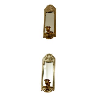 Mid-Century Swedish Brass Sconces with Mirror, Set of 2 For Sale