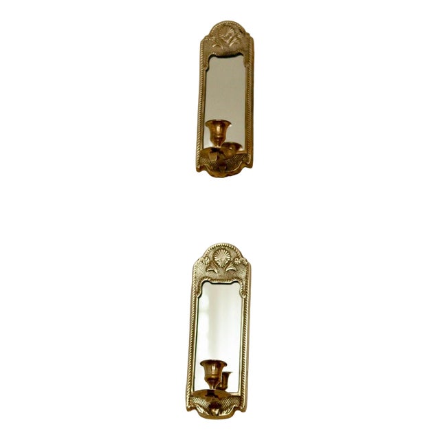 Mid-Century Swedish Brass Sconces with Mirror, Set of 2 For Sale