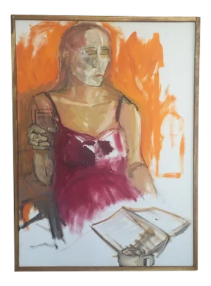 Contemporary Abstract Figurative Portrait Oil Painting, Framed