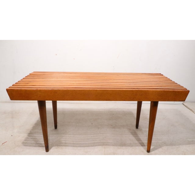 Mid 20th Century Diminutive Mid Century Slat Table Bench For Sale - Image 9 of 18