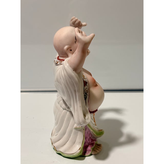 Mid-Century Modern 1960s Porcelain Laughing Buddha Figurine, Hand-Painted Hotei Figure For Sale - Image 3 of 7