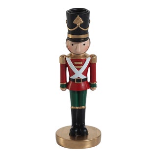 Feya 8" Red & Green Nutcracker Taper Candle Holder For Sale