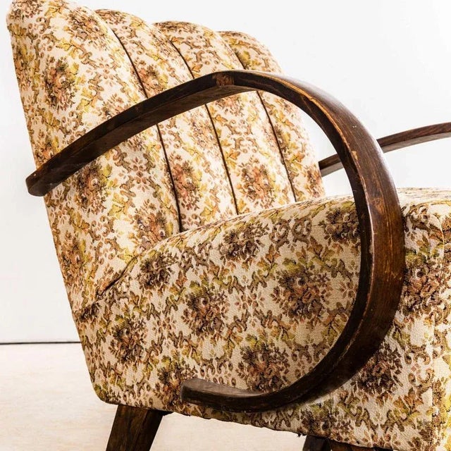 Beige Armchair in Floral Tapestry Fabric by Jindrich Halabala, 1950s For Sale - Image 8 of 10