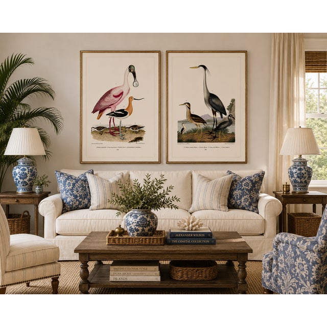 Great Heron & Roseate Spoonbill Diptych, Vintage Art Print Reproduction, 40" X 60" For Sale - Image 10 of 12