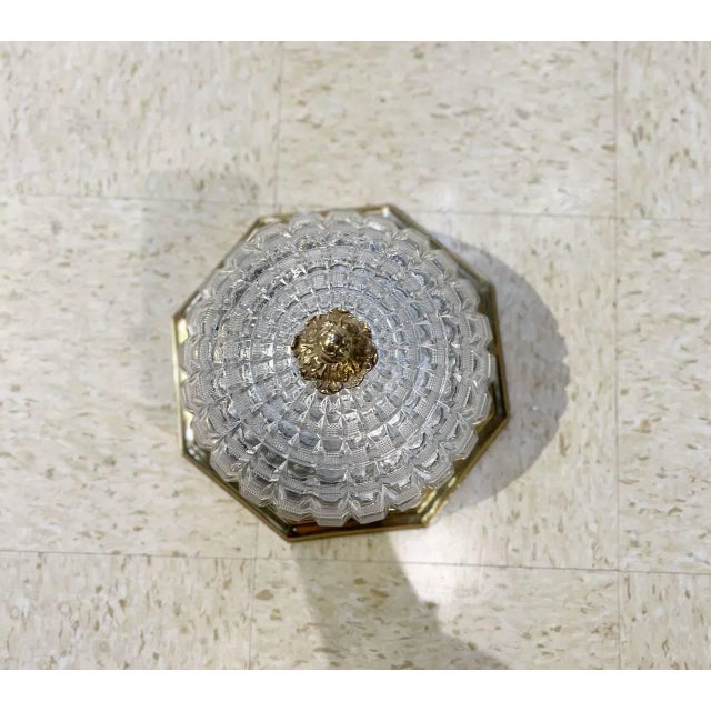 American 1940’s Cut Crystal and Bronze Flush Mounted Light Fixture For Sale - Image 3 of 9