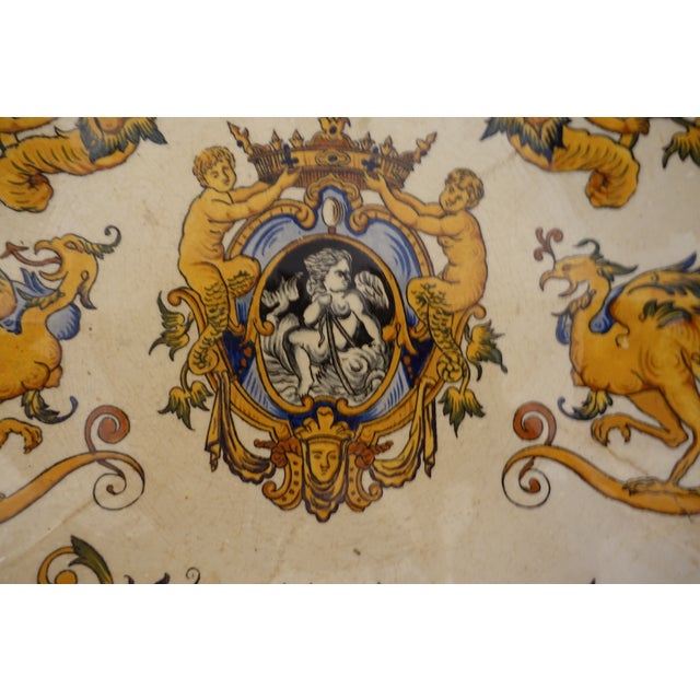 beautiful Gien cup with handles with neo-Renaissance "Italian" decoration, scalloped edges, beautiful yellow and blue...