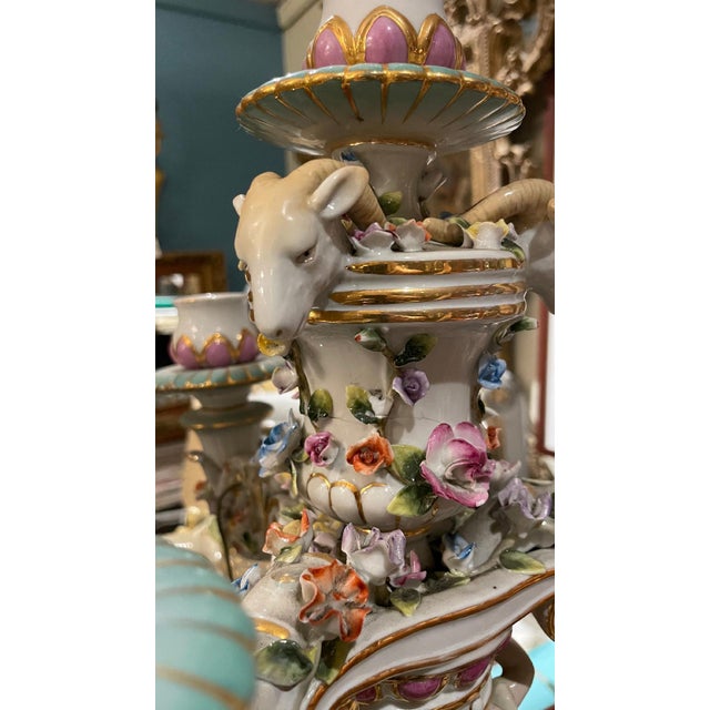 Pair of Ornate Porcelain Candelabras Circa 1900s For Sale - Image 4 of 5