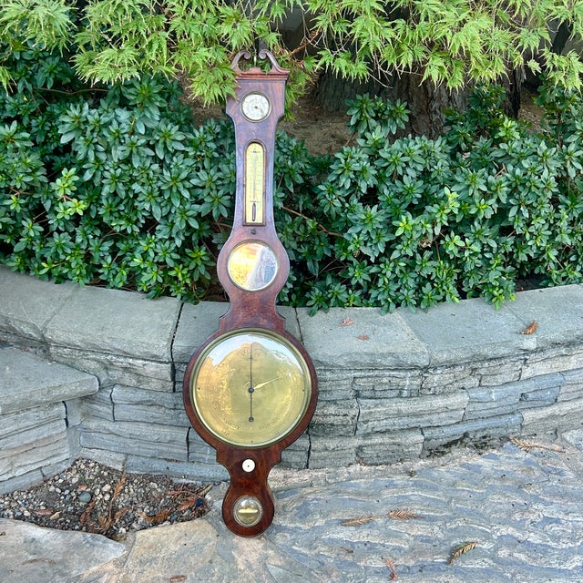 English Antique 1820s English J Somalvico London Banjo Mahogany Barometer For Sale - Image 3 of 12