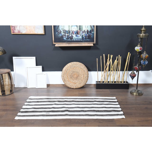 1970s Vintage Handmade Wool Cotton Turkish White Runner Rug For Sale - Image 10 of 11