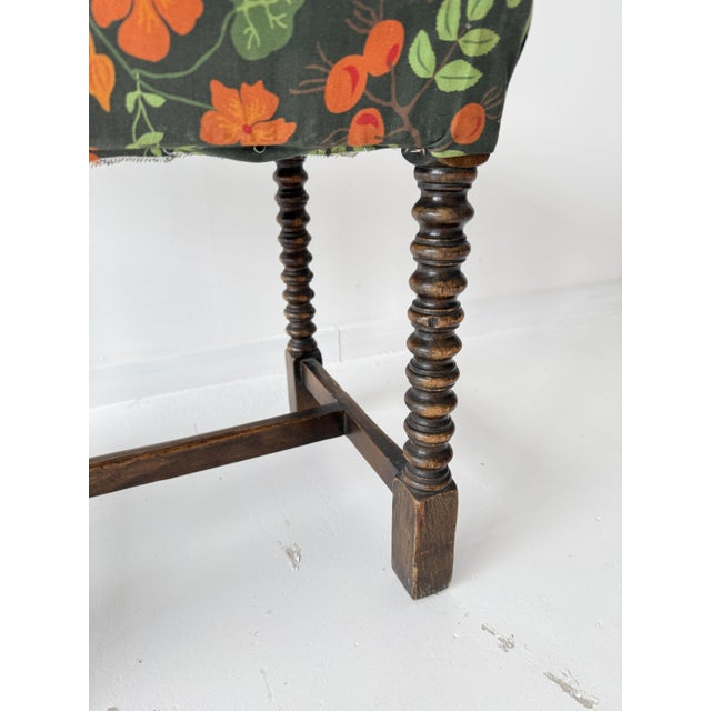 Wood 19th Century Rustic Farmhouse Bobbin Turned Ottoman with Upholstered Seat For Sale - Image 7 of 13