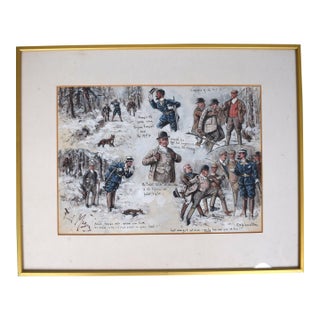 Vignette Depicting Hunting Scenes Watercolour by George Finch Mason For Sale