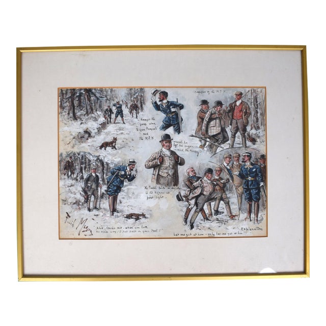 Vignette Depicting Hunting Scenes Watercolour by George Finch Mason For Sale
