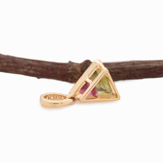 1.4cts Watermelon Tourmaline Pendant With Natural Diamonds: Solid 14k Gold For Sale - Image 9 of 10