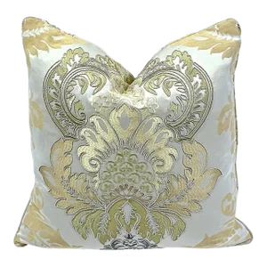 Vintage Embroidered Gold & Bronze Damask Pillow