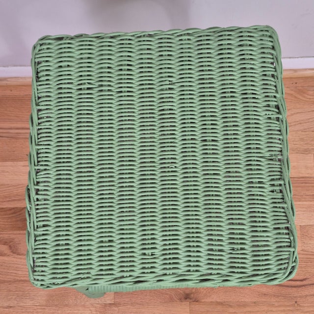 Victorian 1970s Celery Green Painted Small Wicker Side Table Plant Stand For Sale - Image 3 of 5