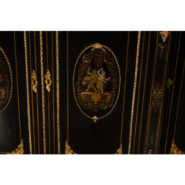 19th Century French Napoleon III Ormolu & Marble Ebonized Cabinet Sideboard 1860 For Sale - Image 16 of 17